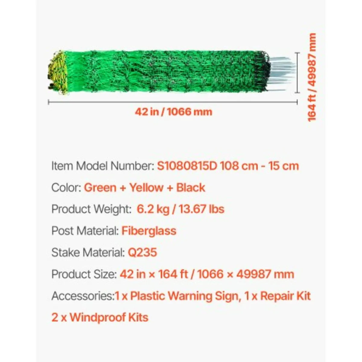 Electric Fence Netting, 1.06 x 49.98 m, PE Net Fen - Image 2