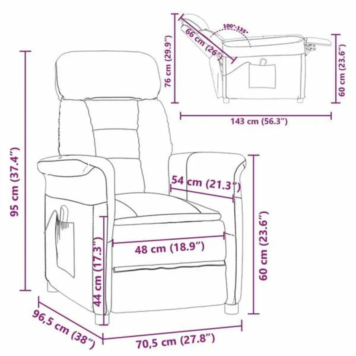 Massage Chair Light grey 70.5 x 96.5 x 95 cm Polye - Image 2
