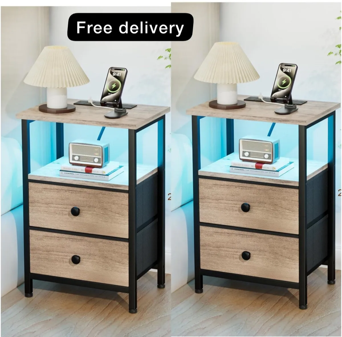 Bedside Table with LED Light set f 2 - Image 1