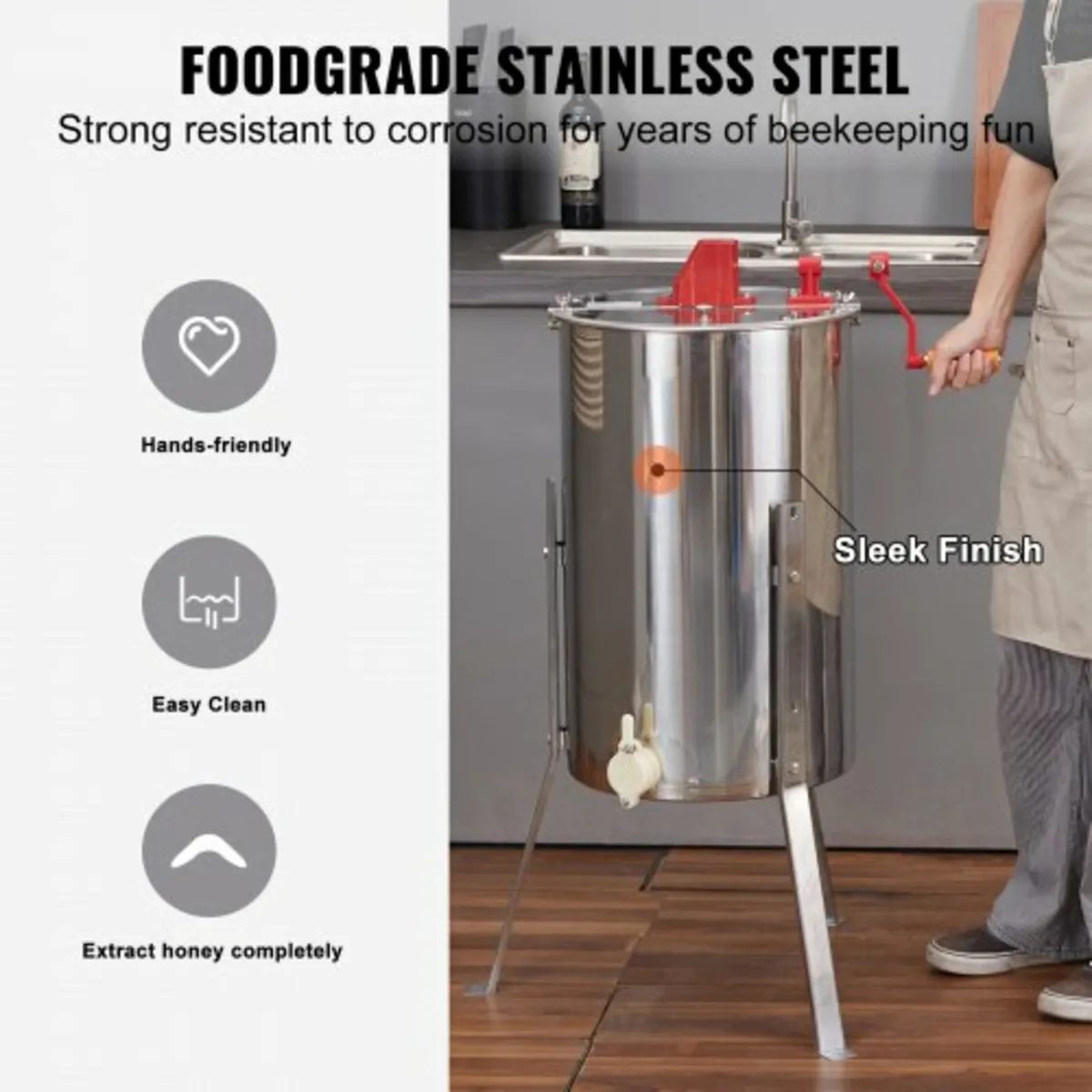Manual Honey Extractor, 2/4 Frames Honey Spinner E - Image 3