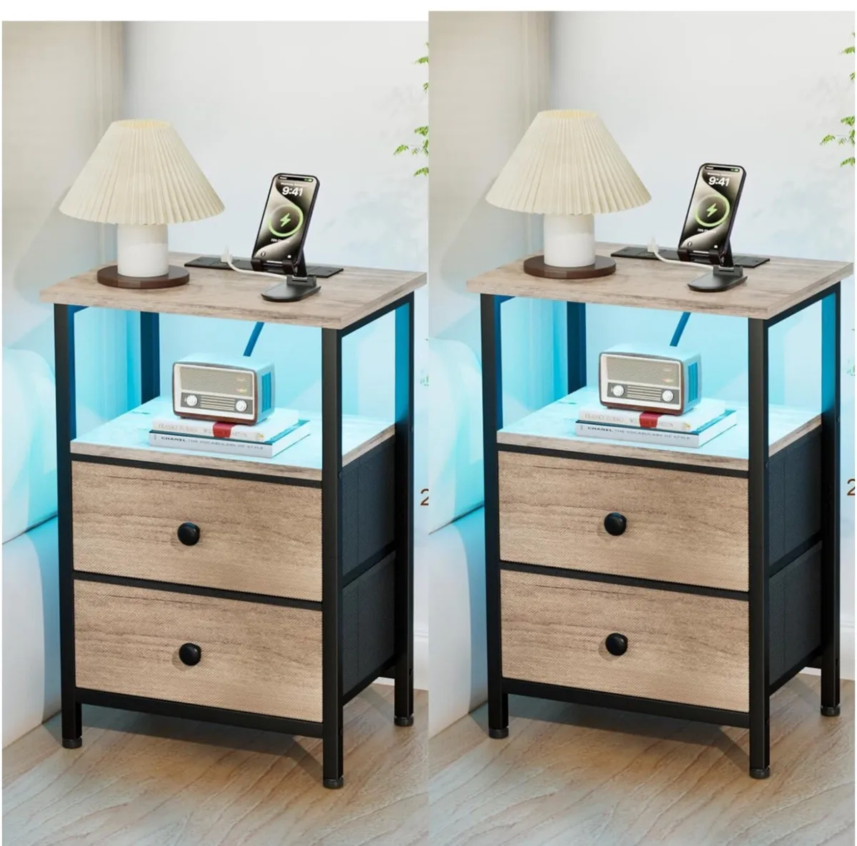 Bedside Table with LED Light set f 2 - Image 1