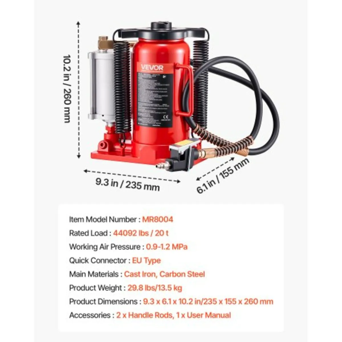 Air Hydraulic Bottle Jack, 20 Ton Load Capacity, 2 - Image 2