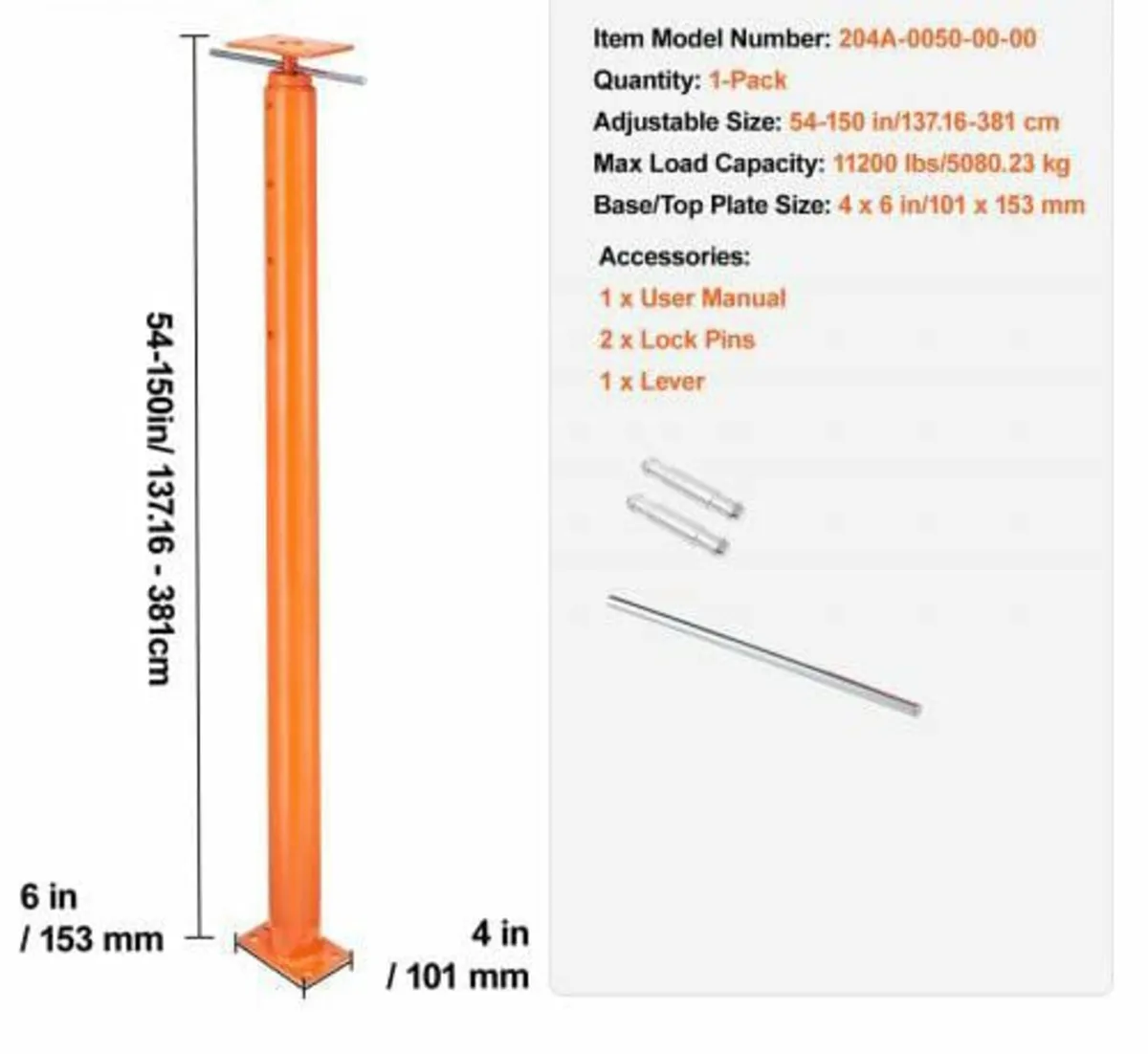 House Floor Jack, 54"-150" Height Range, 11200 lbs - Image 2