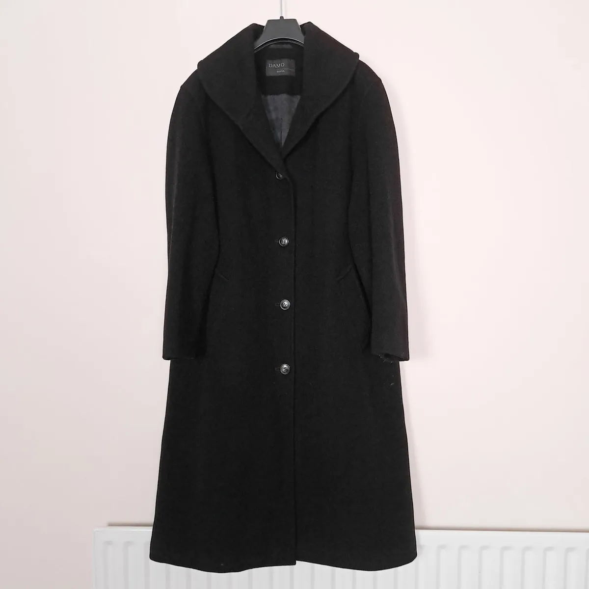 Damo Donna Black Wool Cashmere Long Coat 16UK/44EU - Image 1