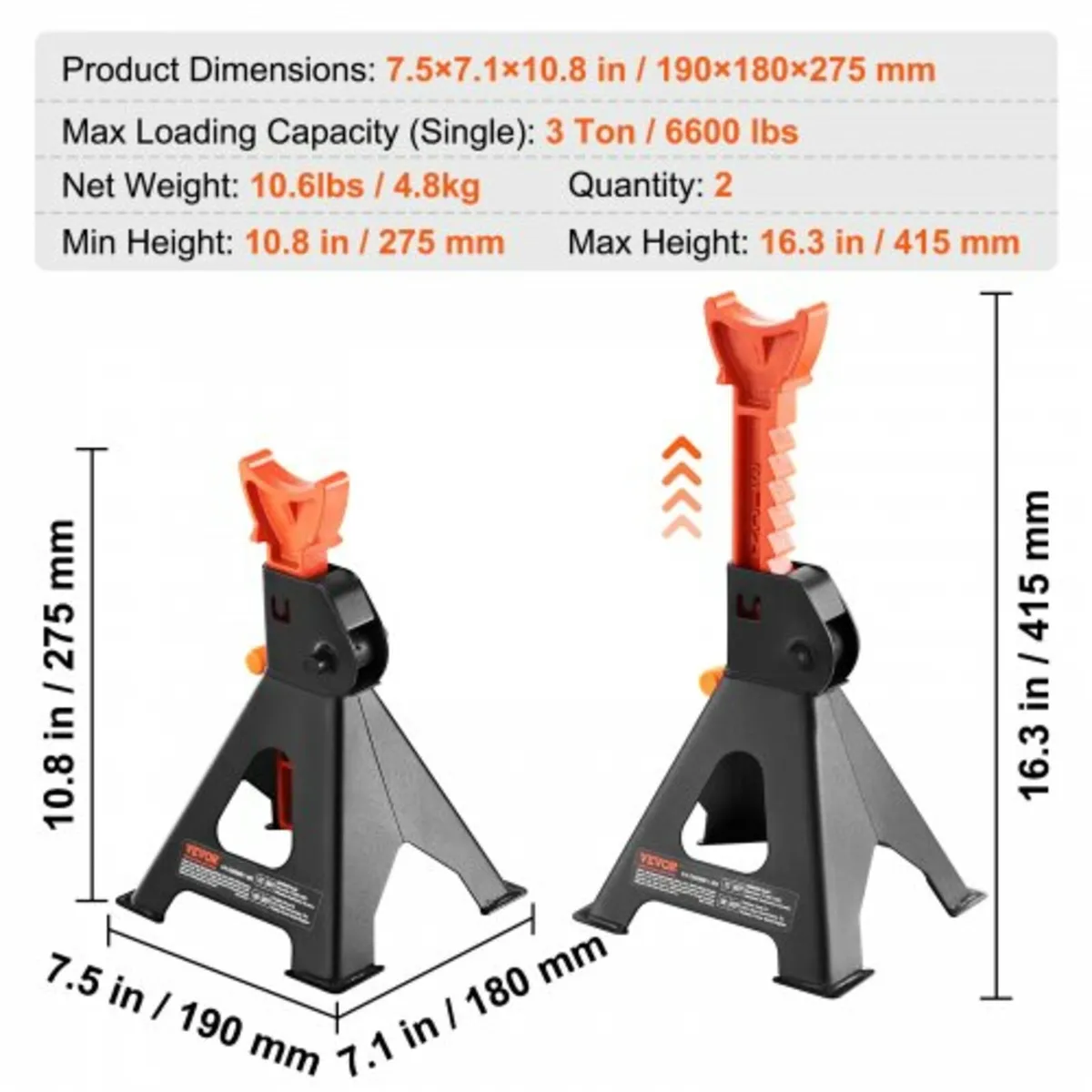 Jack Stands, 3 Ton (6,000 lbs) Capacity Car Jack S - Image 3