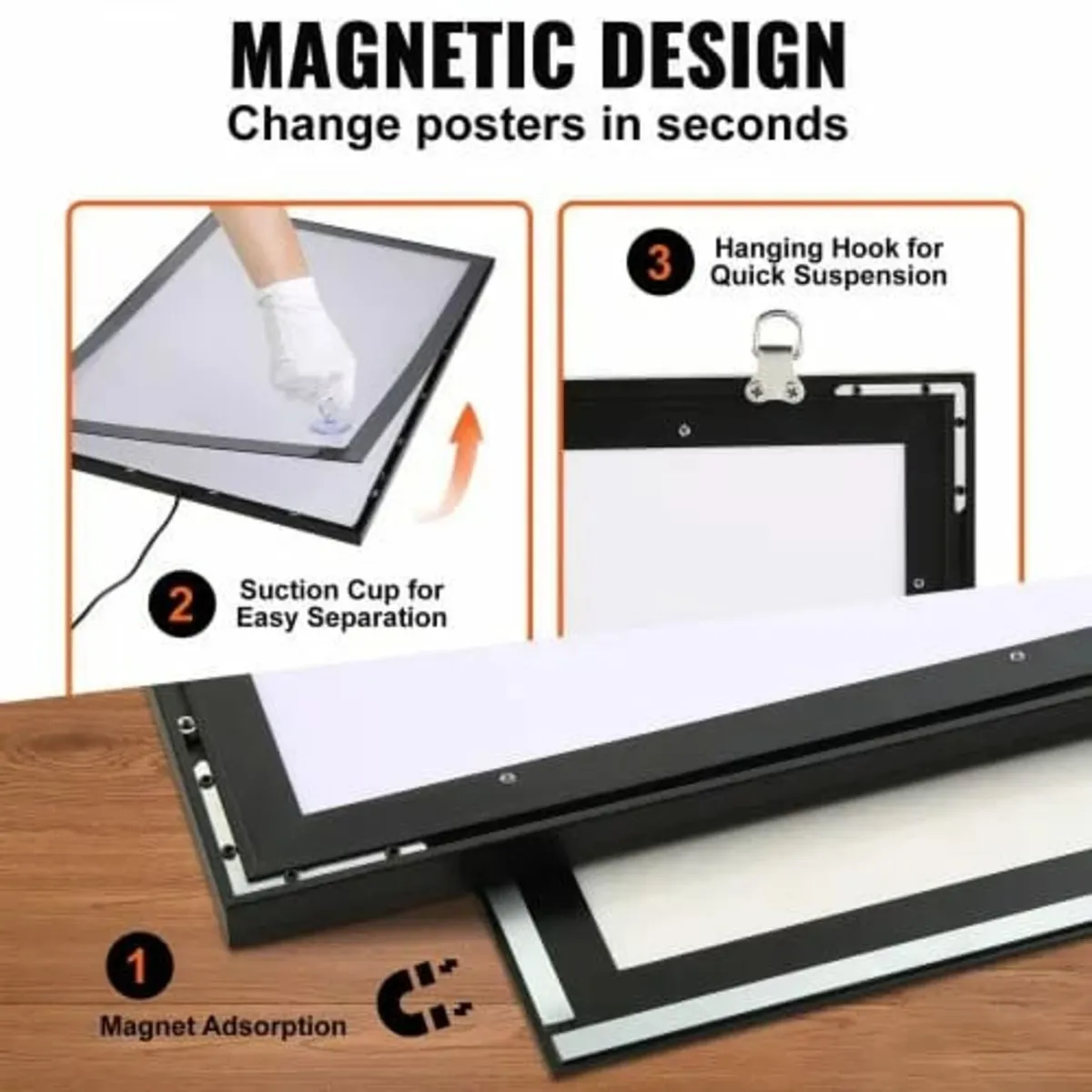LED Poster Frame in Black, 16 x 24 Inch Picture Fr - Image 2