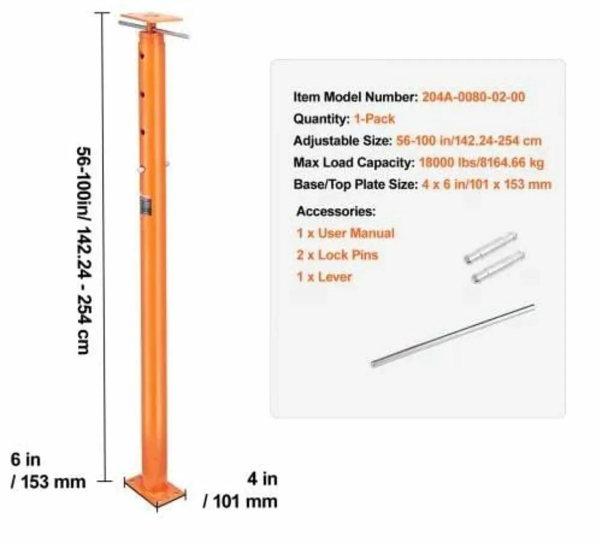 House Floor Jack, 56"-100" Height Range, 18000 lbs - Image 2