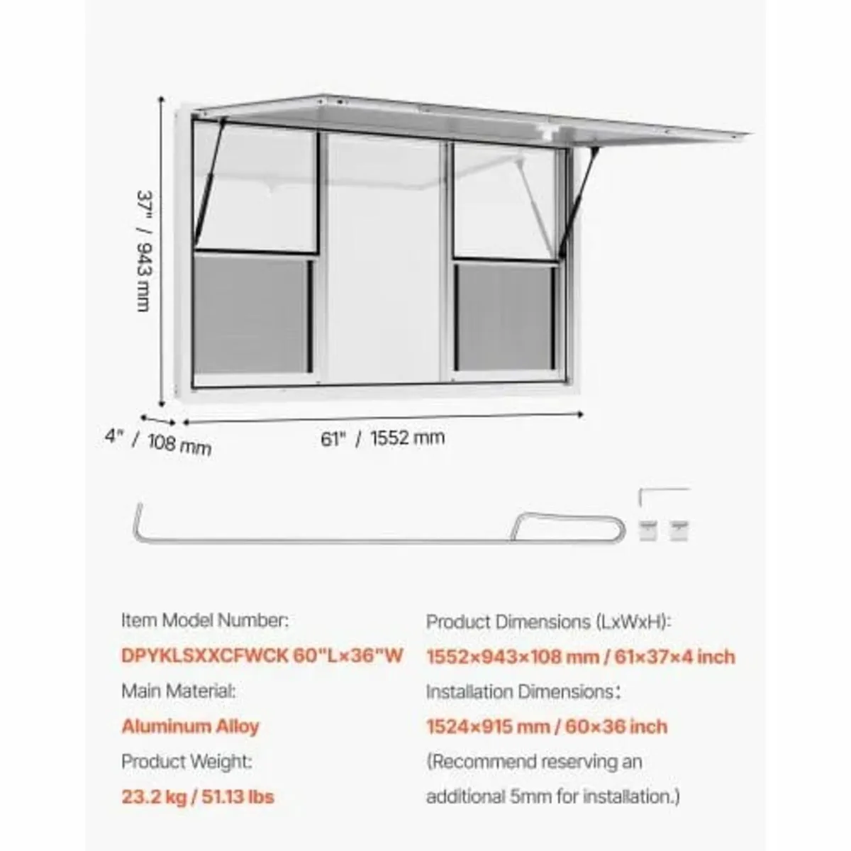 Concession Window 152x92 cm, Aluminum Alloy Servic - Image 3