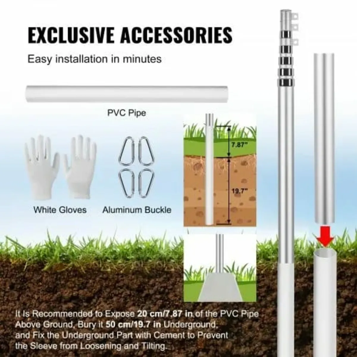 30FT Telescopic Flagpole Kit, Heavy Duty Aluminum - Image 4