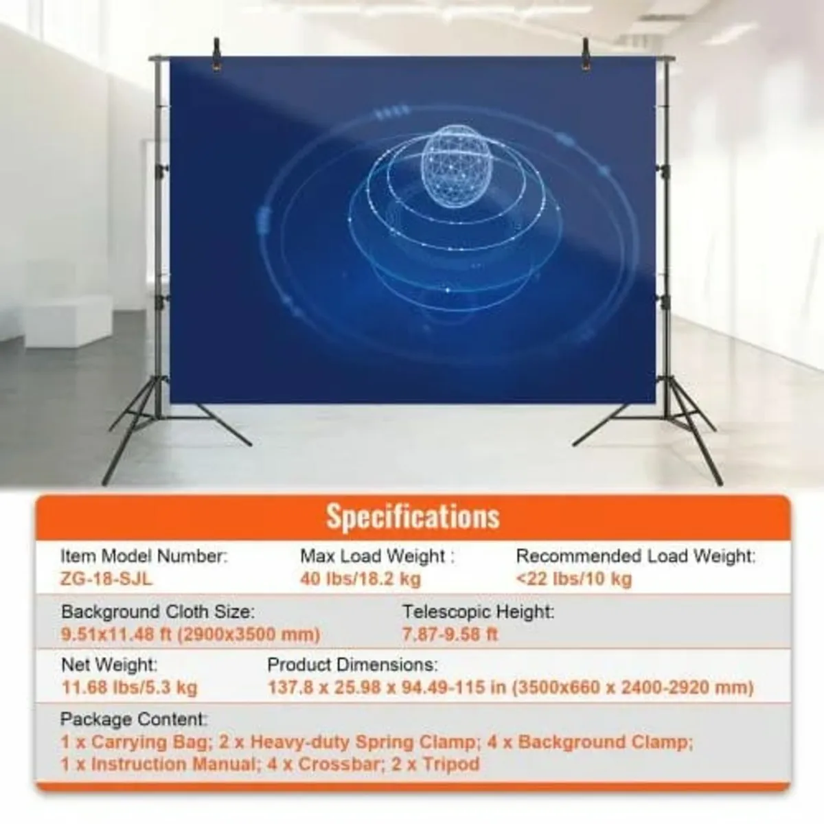 365.7 x 304.8 cm Heavy Duty Backdrop Stand, Height - Image 4