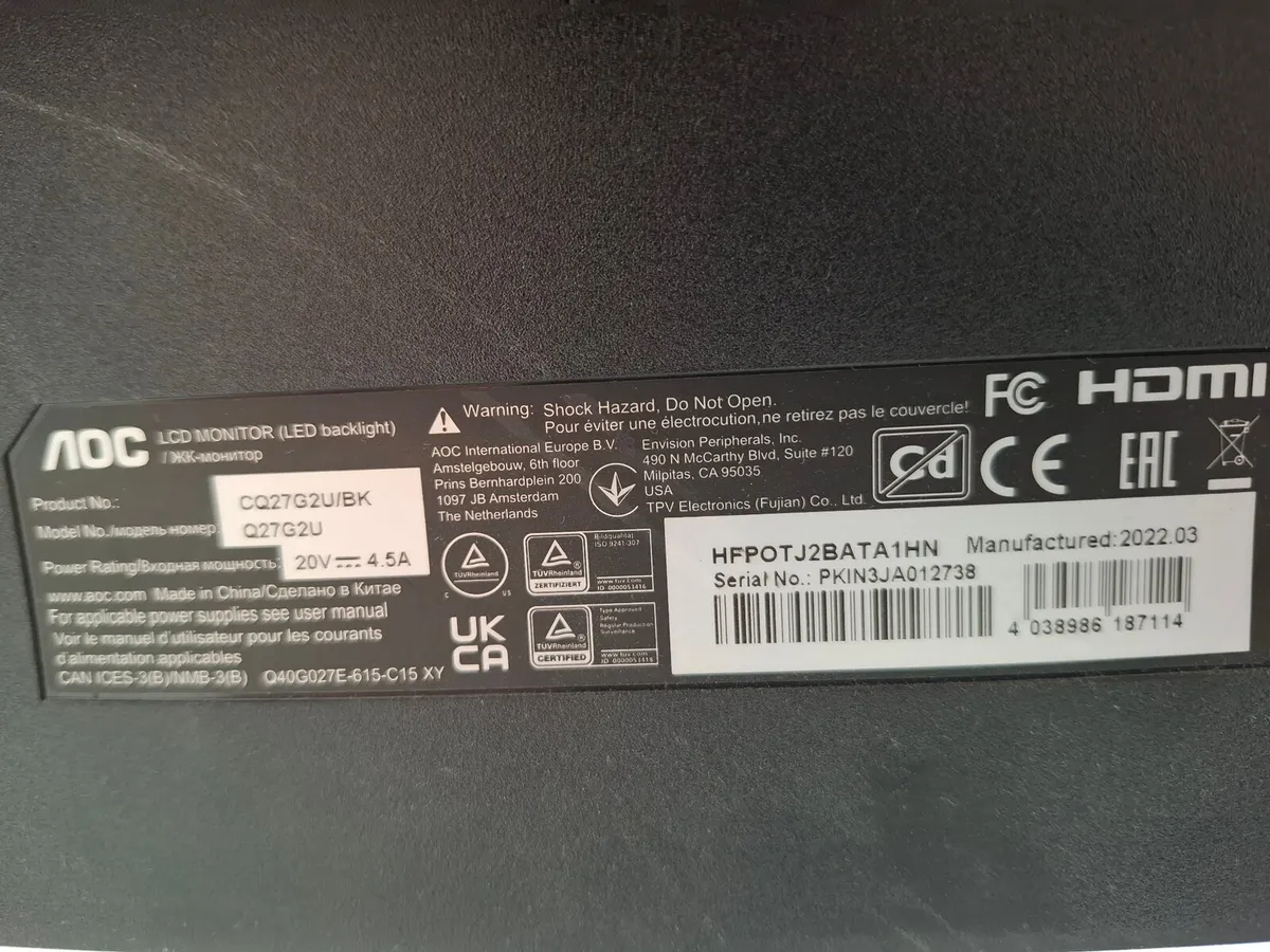 AOC Monitor CQ27G2U/BK - Image 3