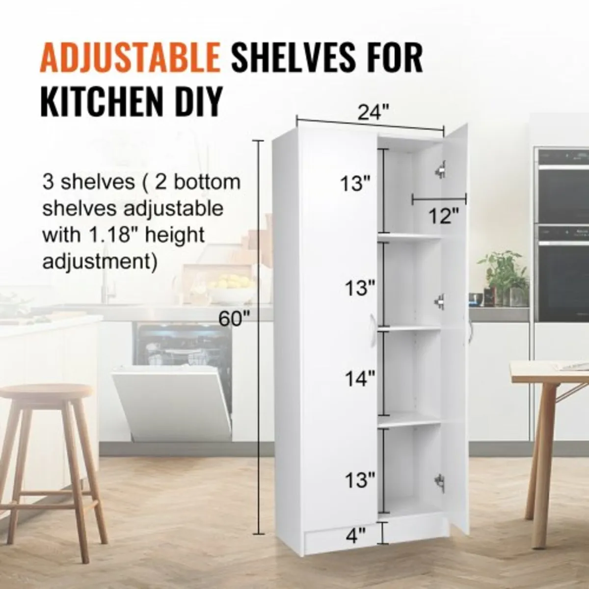 Kitchen Pantry Cabinet, 60" Tall Food Pantry Stora - Image 2