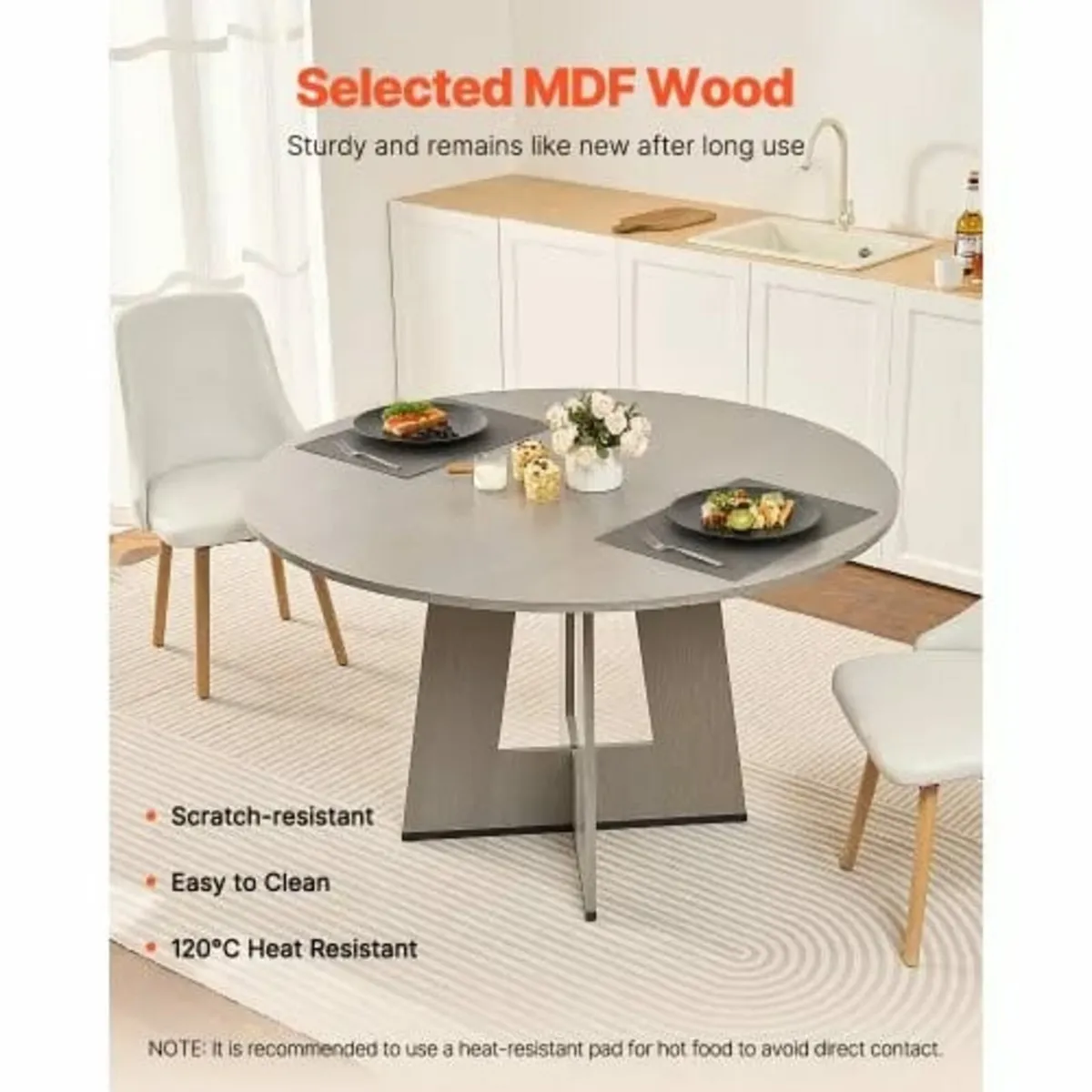 Round Dining Table, 47 inch Wood Table for 4-6 Per - Image 2
