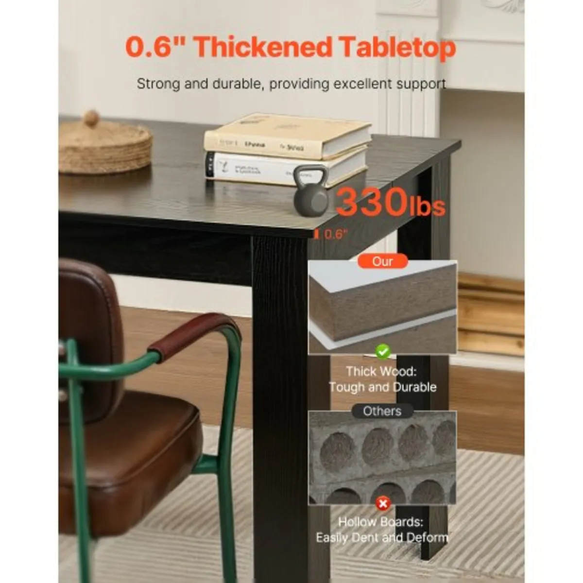 Rectangle Dining Table, 63 inch Length Large Wood - Image 2