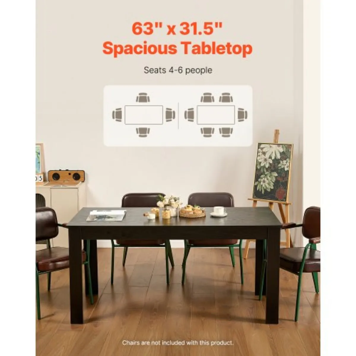 Rectangle Dining Table, 63 inch Length Large Wood - Image 4