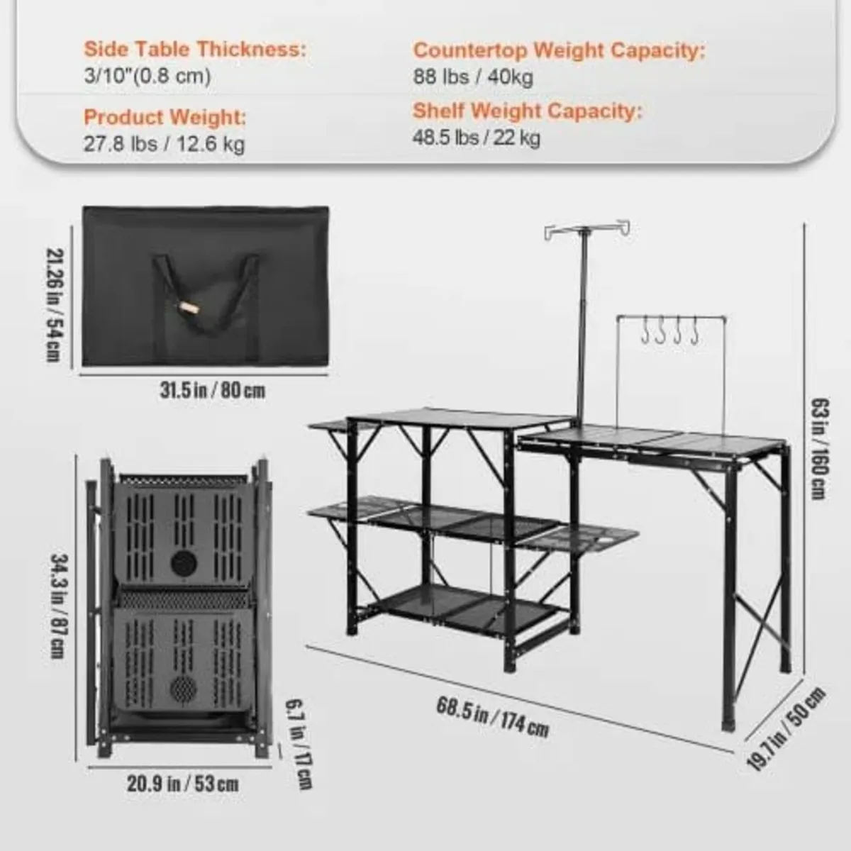 Camping Kitchen Table, One-piece Folding Portable - Image 2