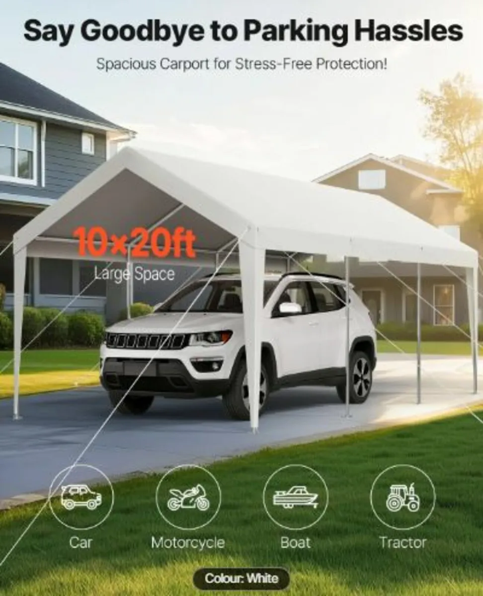 Carport, 10 x 20 FT Outdoor Car Canopy, Potable - Image 2