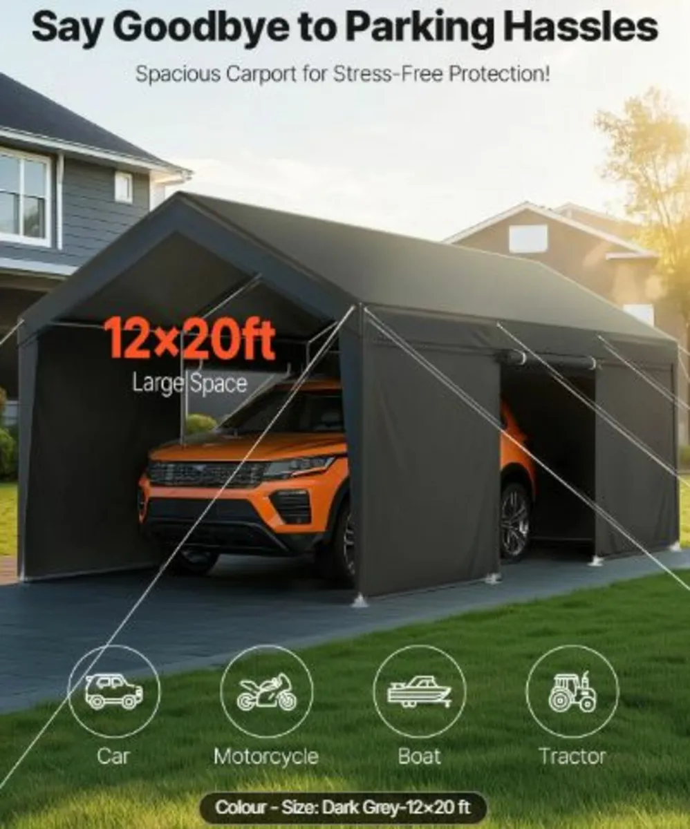 Carport, 12 x 20 FT Outdoor Car Canopy, Potable - Image 2