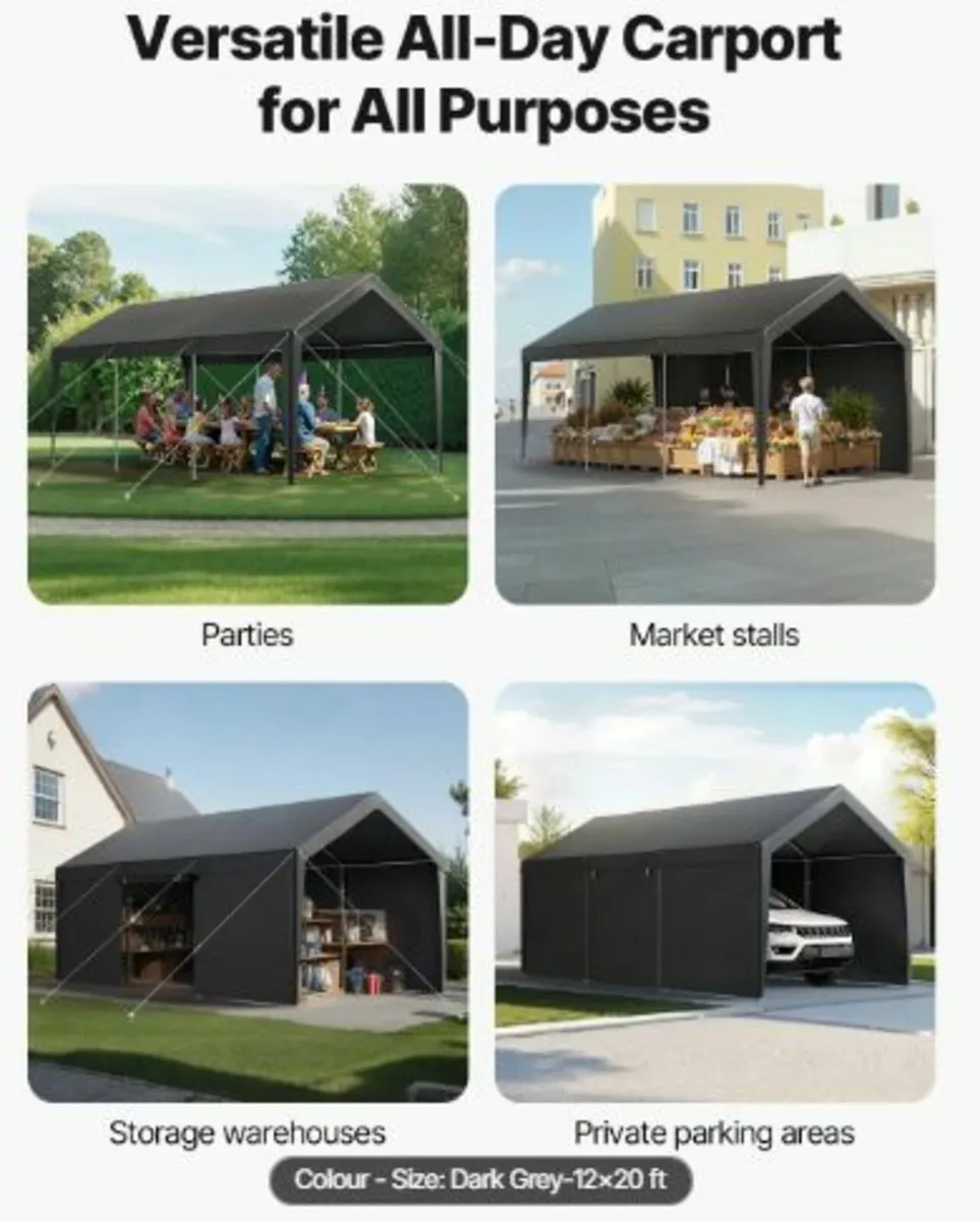 Carport, 12 x 20 FT Outdoor Car Canopy, Potable - Image 3