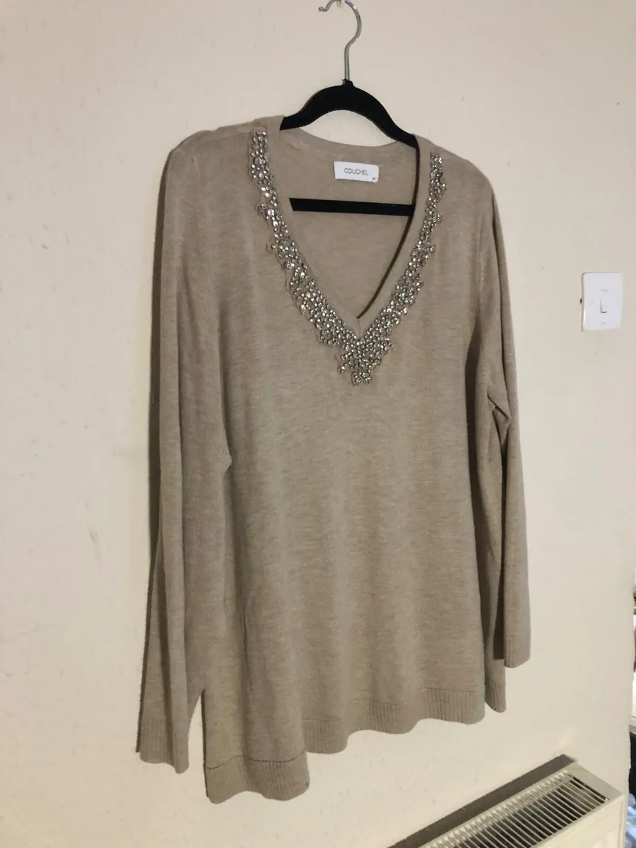 V neck Jumper with embellished neck line - Image 1