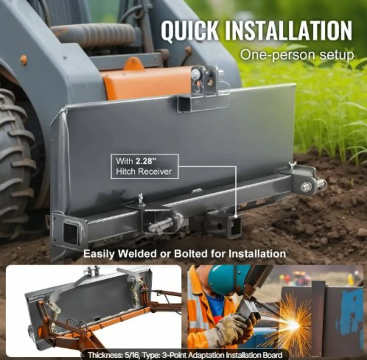 Universal 3-point Skid Steer Plate, 5/16" Skid - Image 3