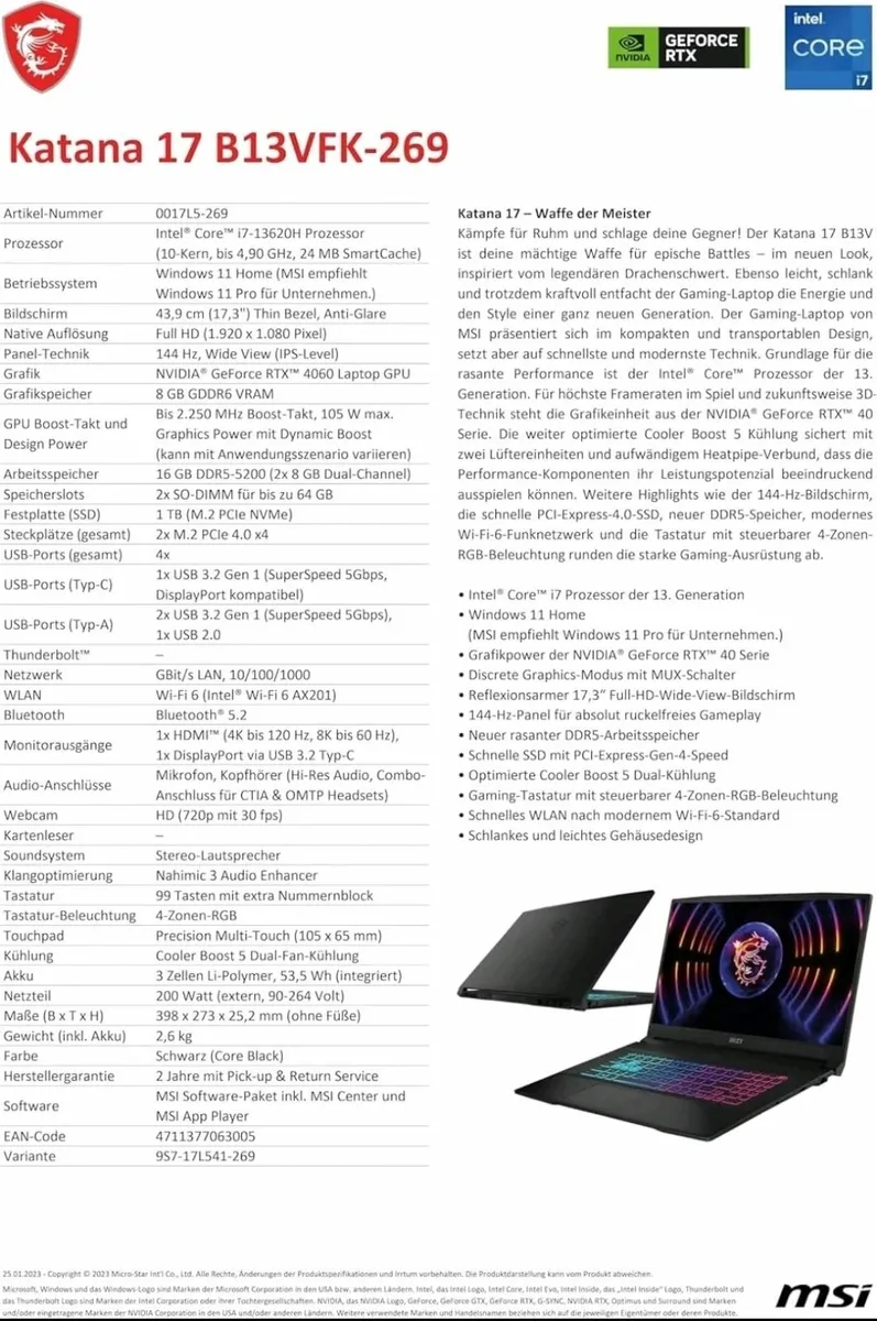 MSI Katana 17 RTX 4060 Gaming Laptop (New, Sealed) - Image 3