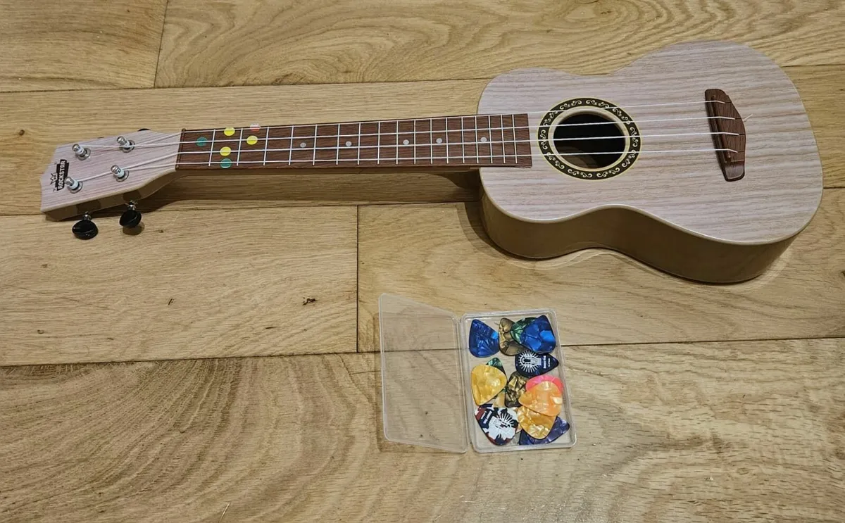 Ukulele, cover and finger picks - Image 1