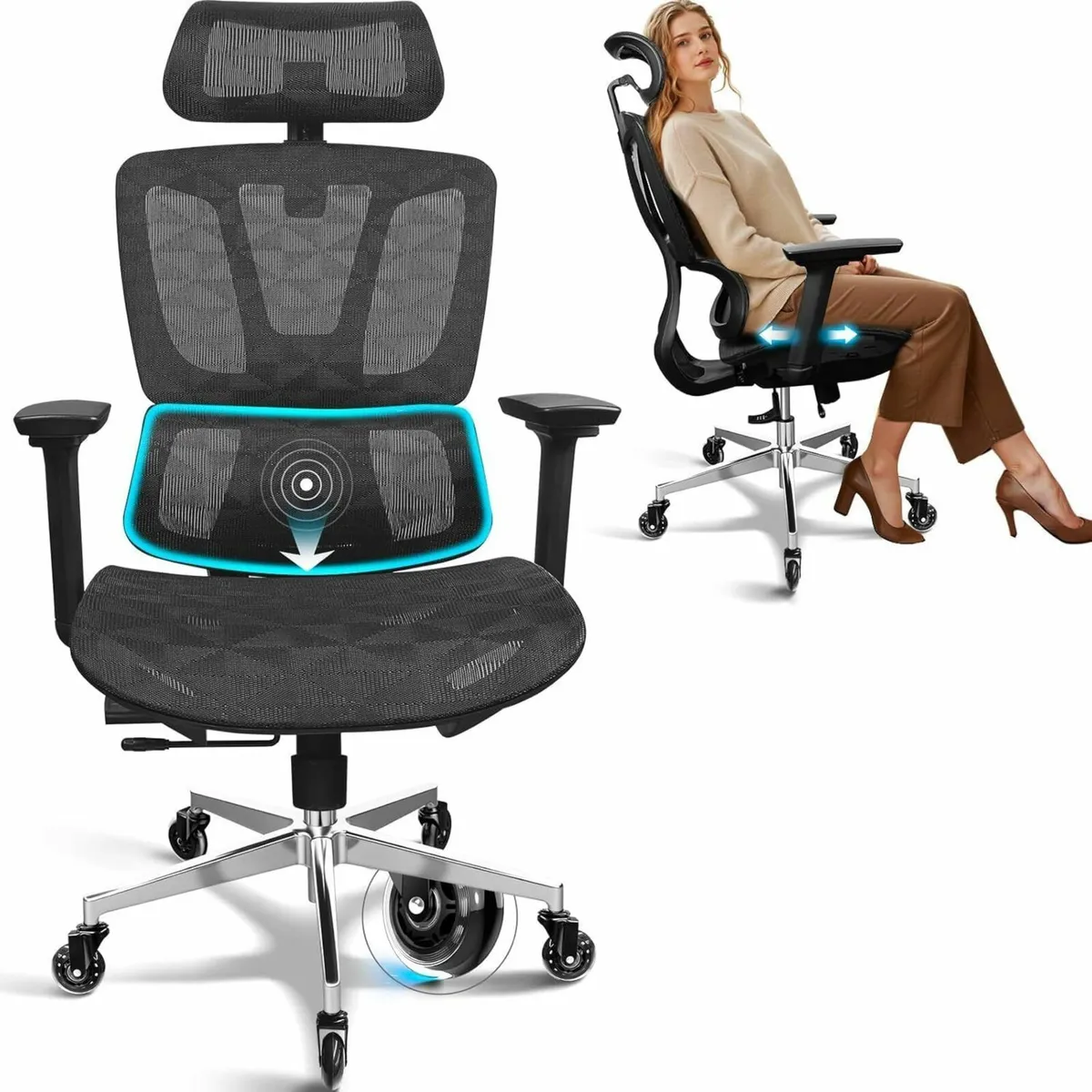 Ergonomic Office Chair Mesh Cushion and Rubber Cas - Image 1