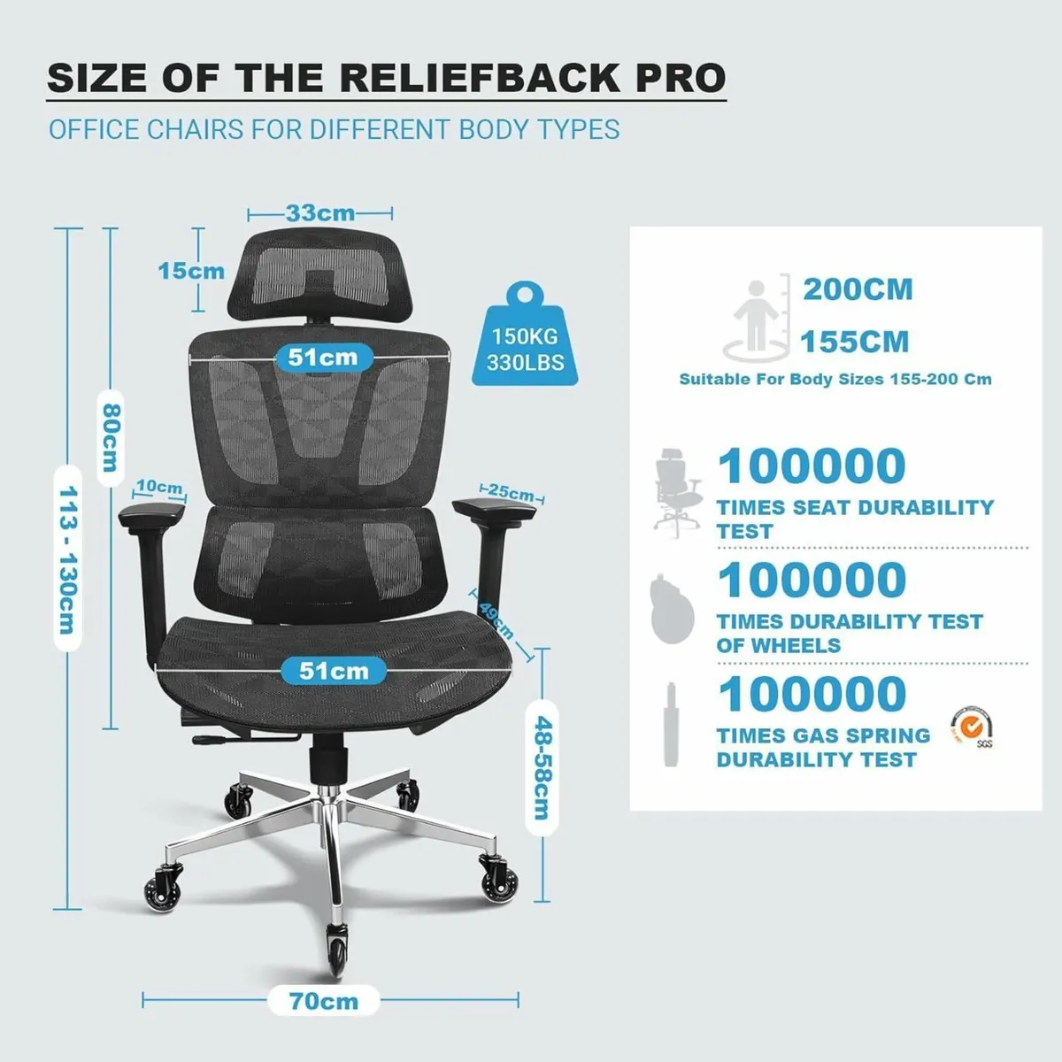 Ergonomic Office Chair Mesh Cushion and Rubber Cas - Image 2