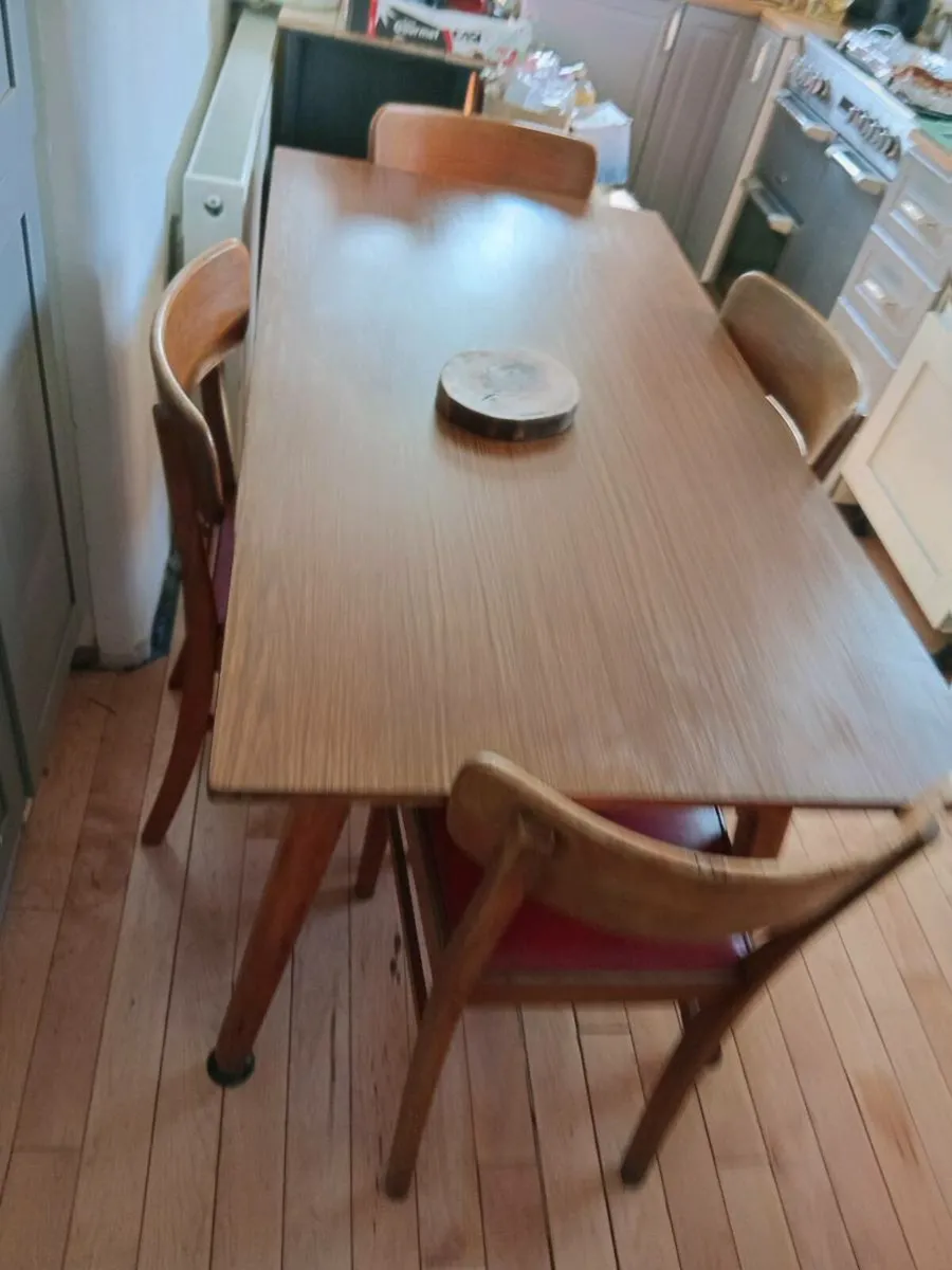 mid century teak dining set  50s red leather - Image 2