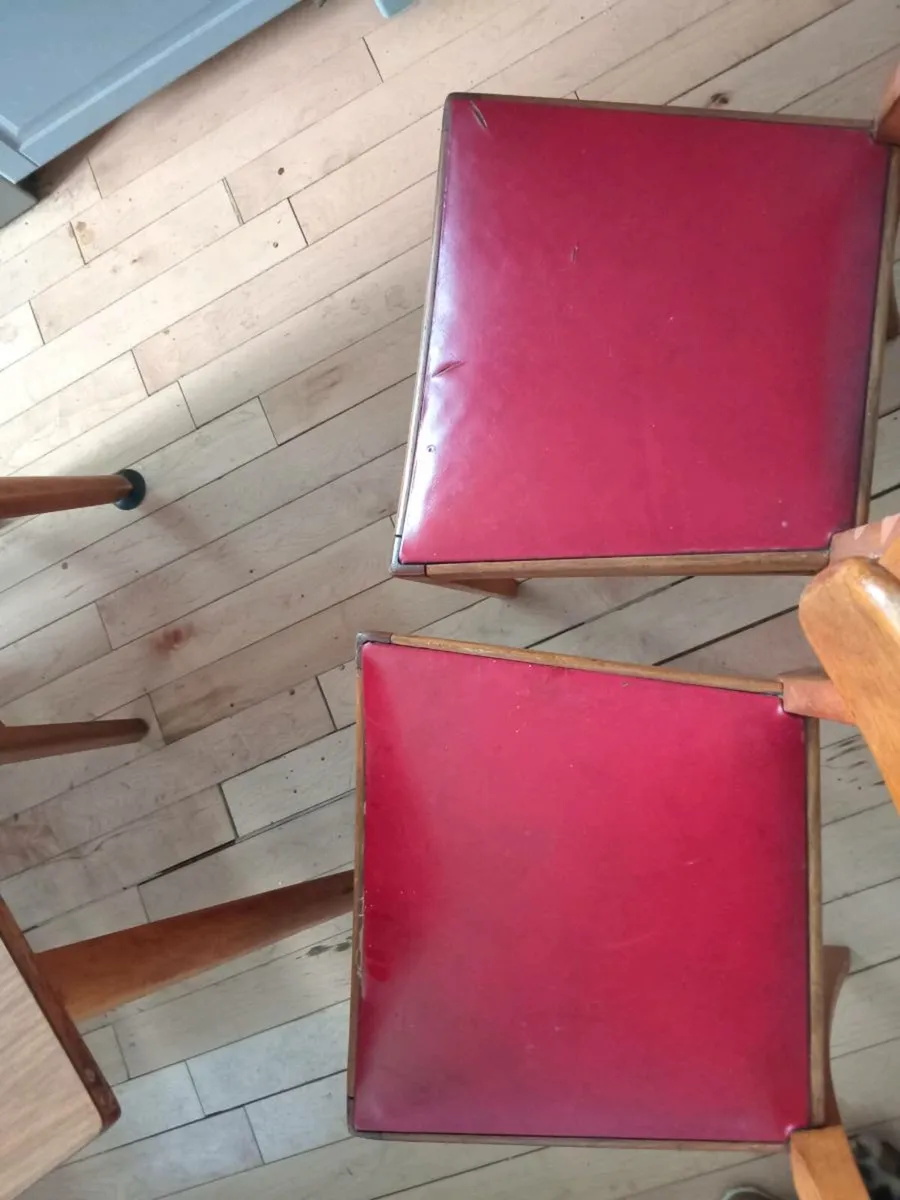 mid century teak dining set  50s red leather - Image 3