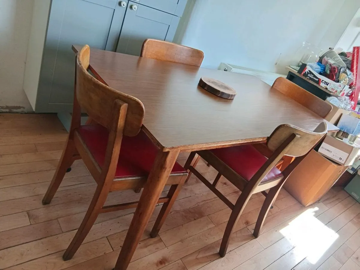 mid century teak dining set  50s red leather - Image 4