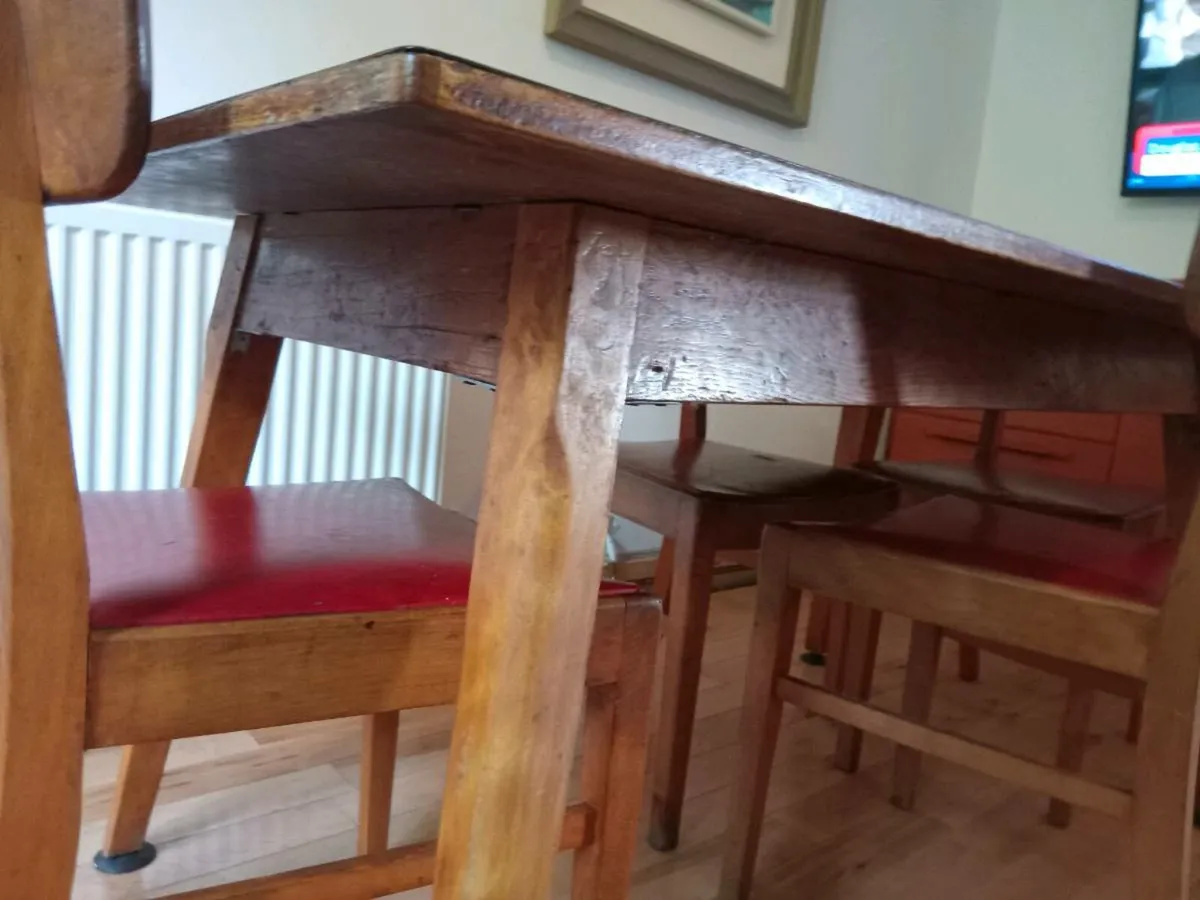 mid century teak dining set  50s red leather - Image 1