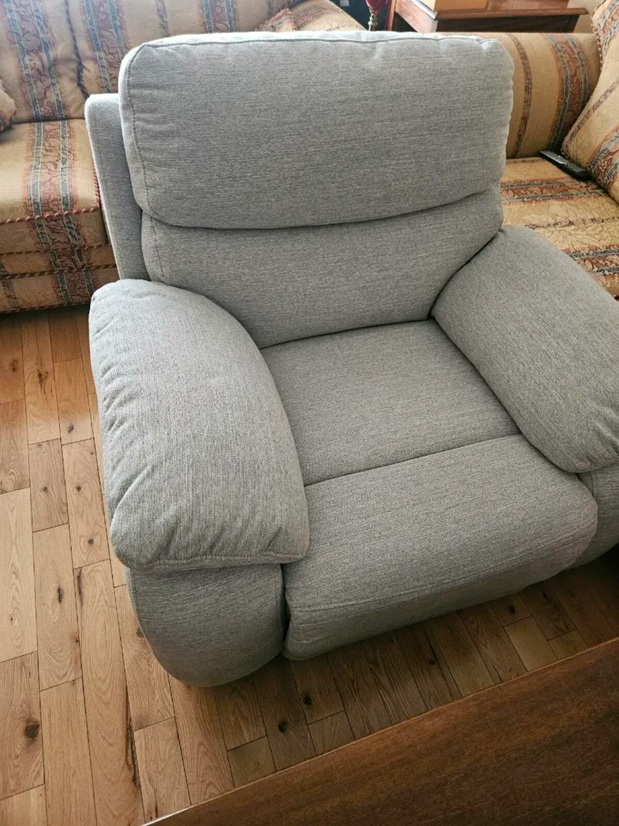L shaped couch with ottoman and reclining armchair - Image 3