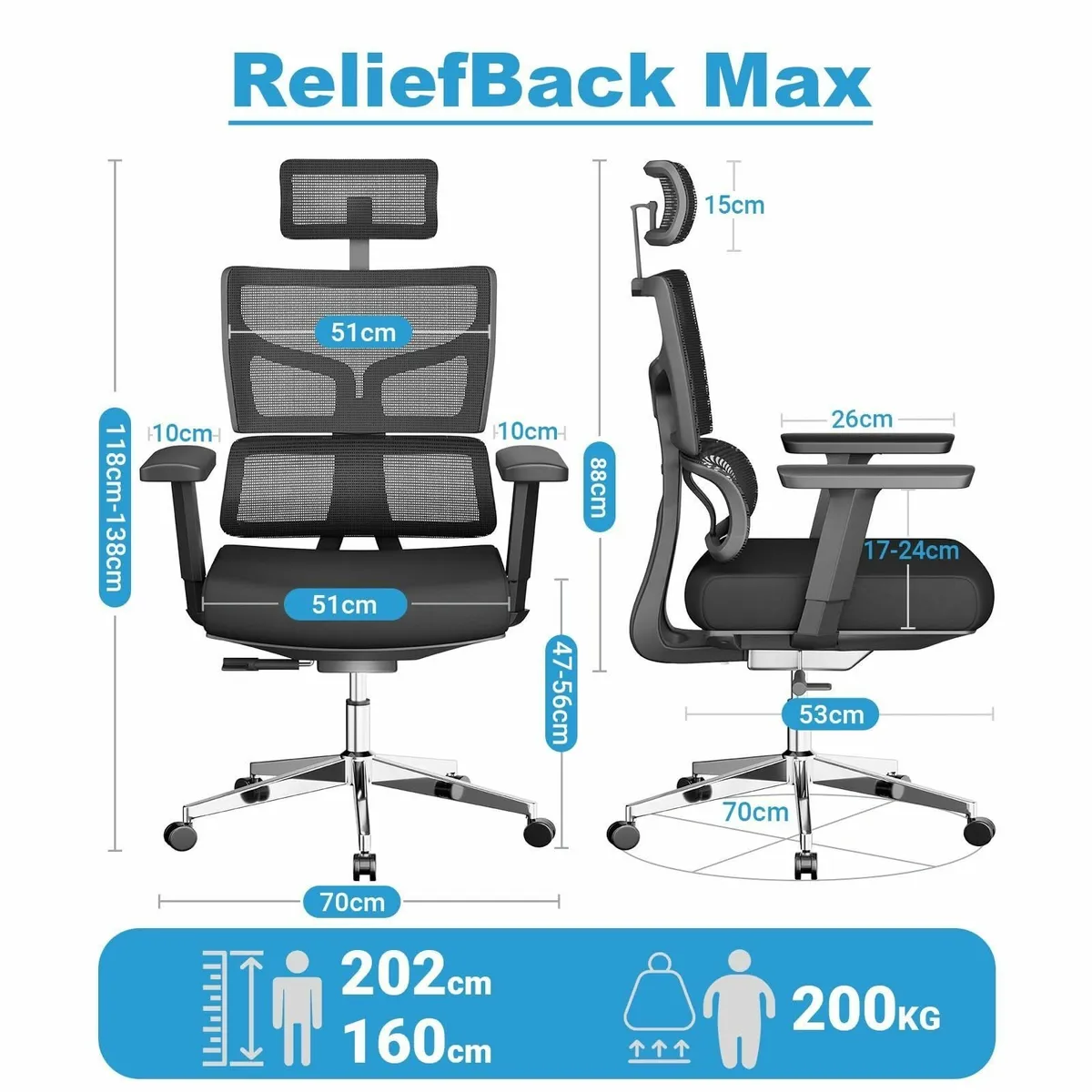 Heavy Duty Office Chair 200kg (440lbs) Ergonomic D - Image 3