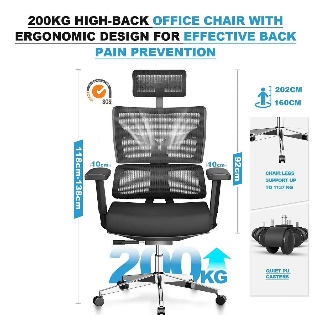 Heavy Duty Office Chair 200kg (440lbs) Ergonomic D - Image 4
