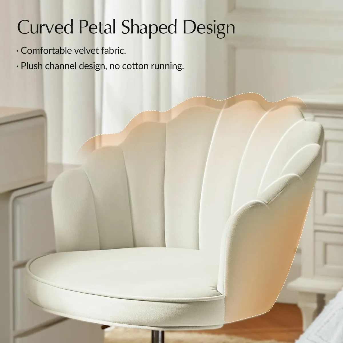 Velvet Office Chair Gold Base Modern Cute Shell Ba - Image 3