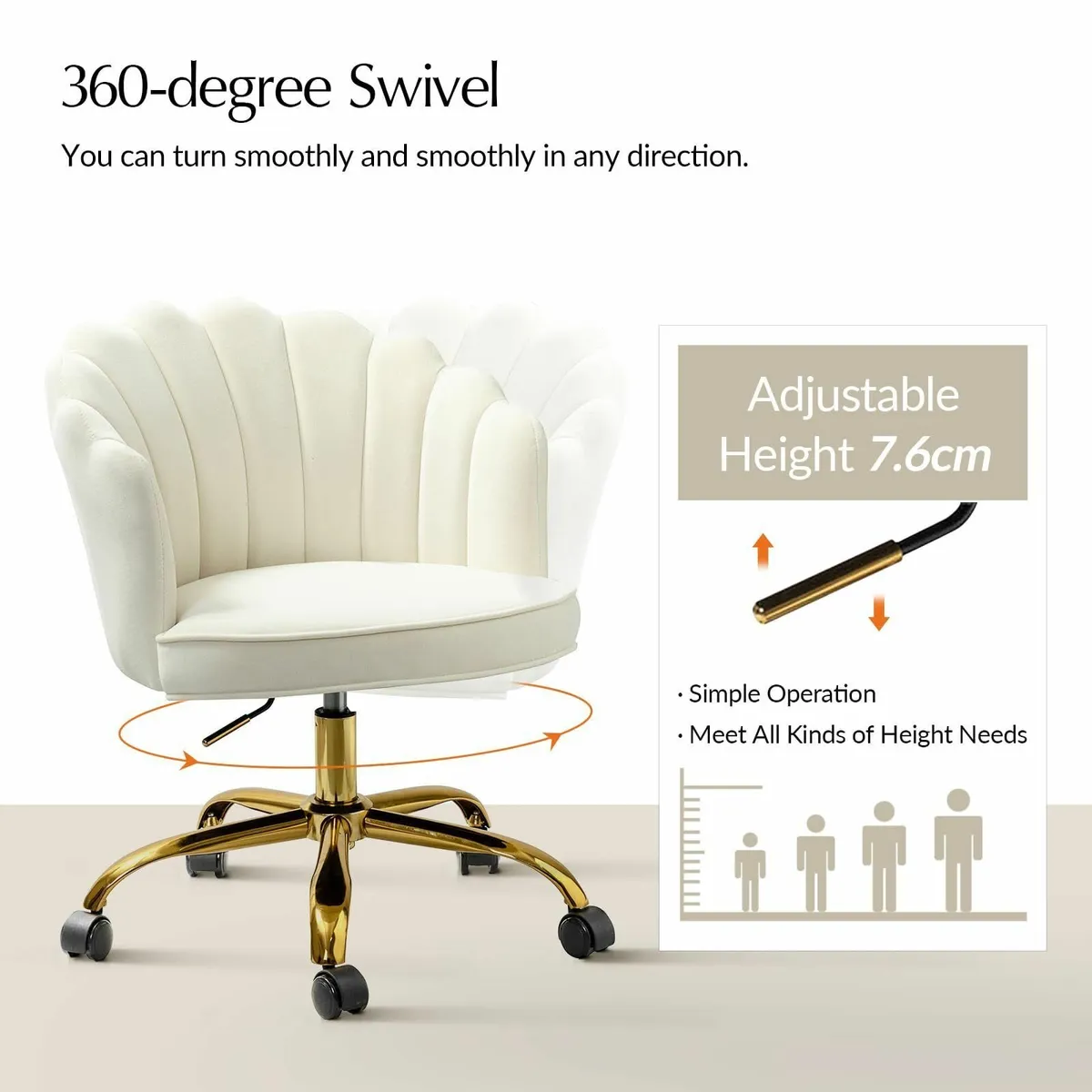 Velvet Office Chair Gold Base Modern Cute Shell Ba - Image 4