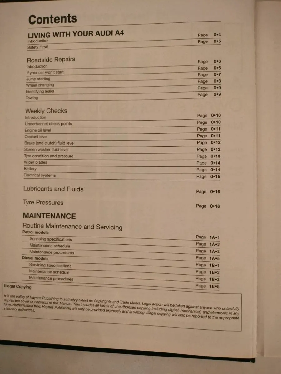 Audi A4 Haynes Manual - Image 2