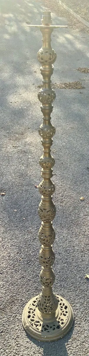 Antique Tall Standing Brass Lamp - Image 1