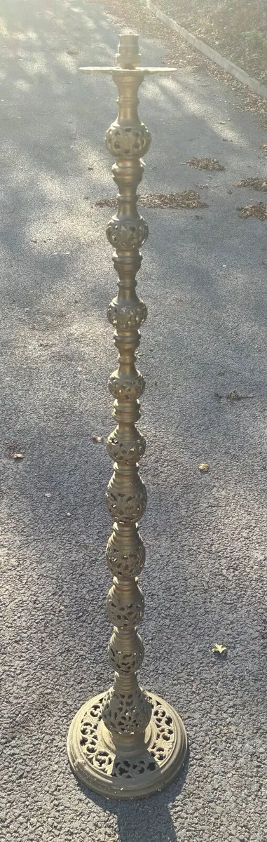 Antique Tall Standing Brass Lamp - Image 4