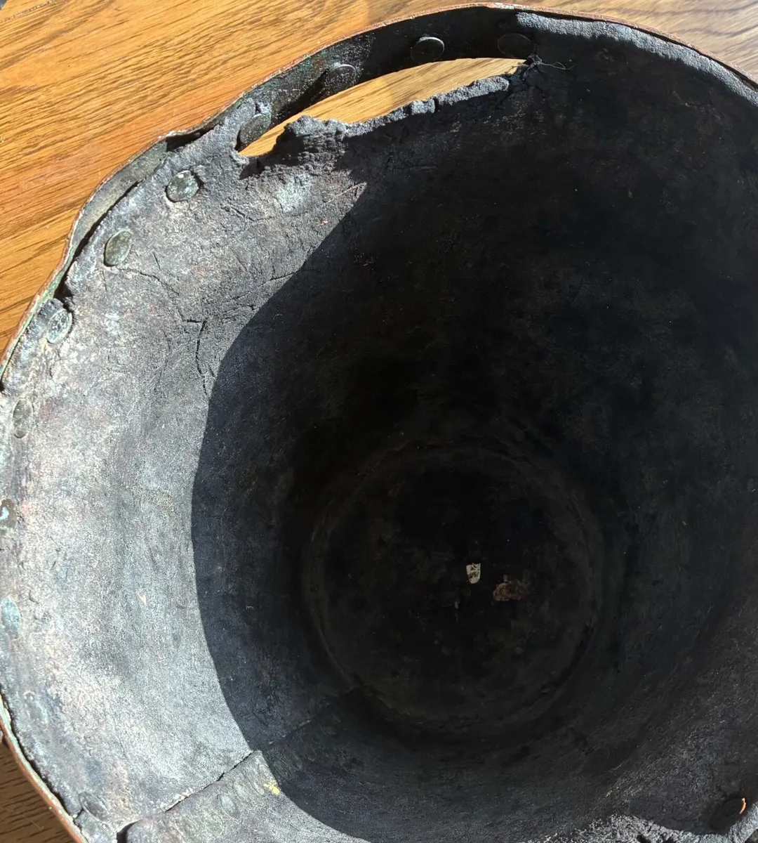 Antique, Rare Irish Leather &  Copper Fire  Bucket - Image 3