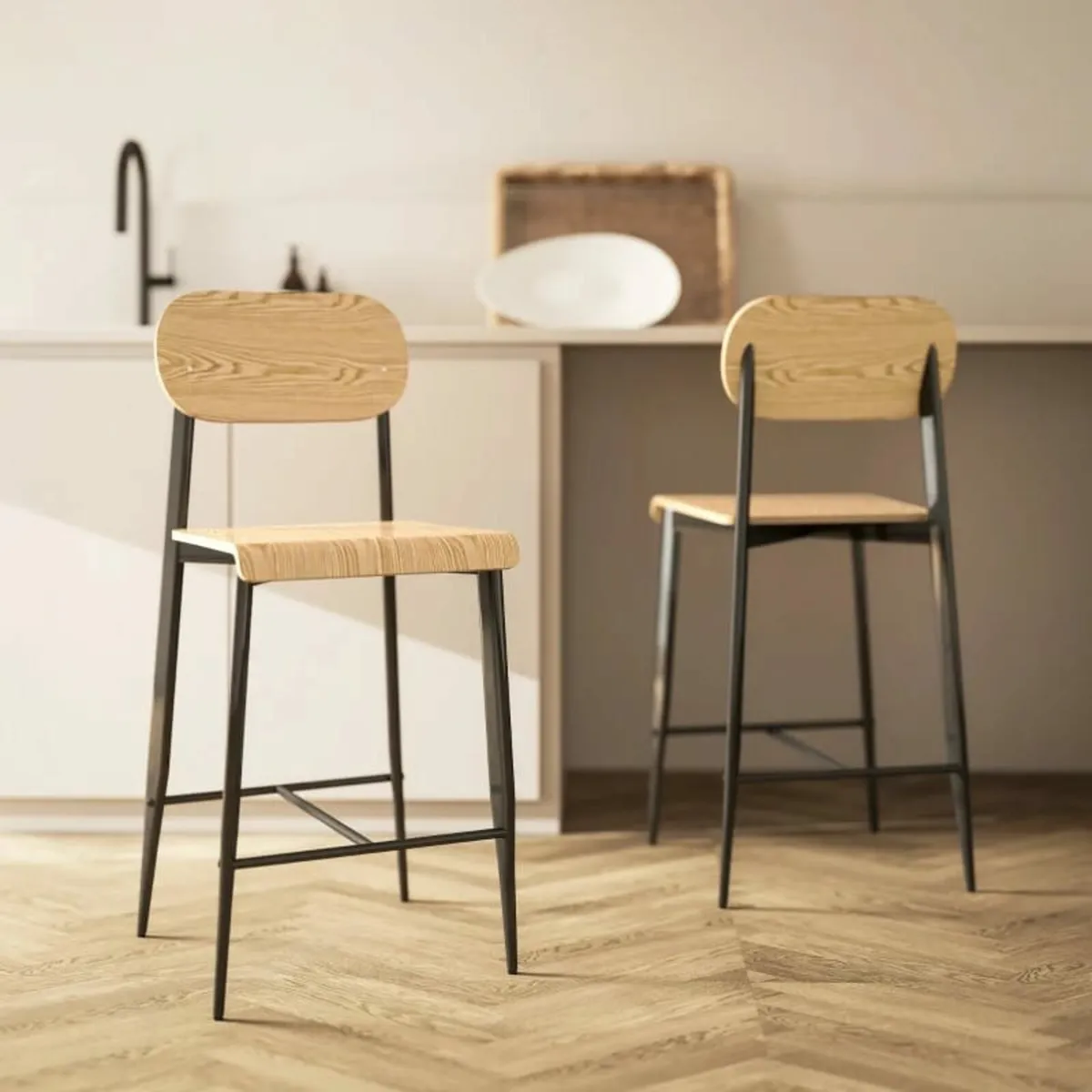 2-piece set bar stools, Bar chairs with backrest a - Image 2