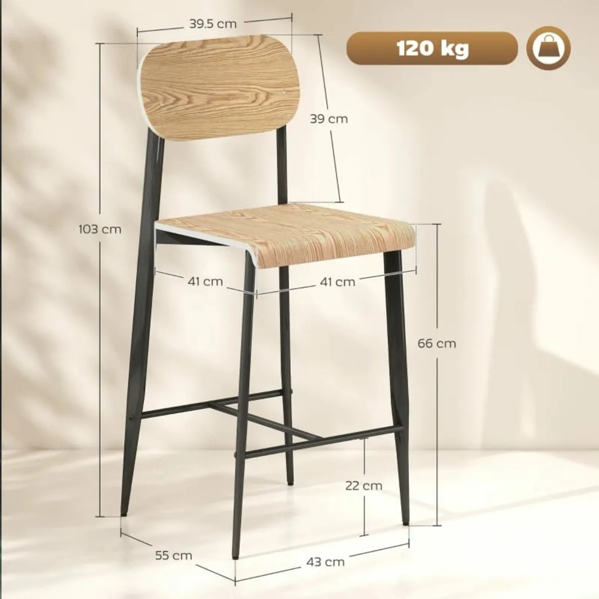 2-piece set bar stools, Bar chairs with backrest a - Image 4