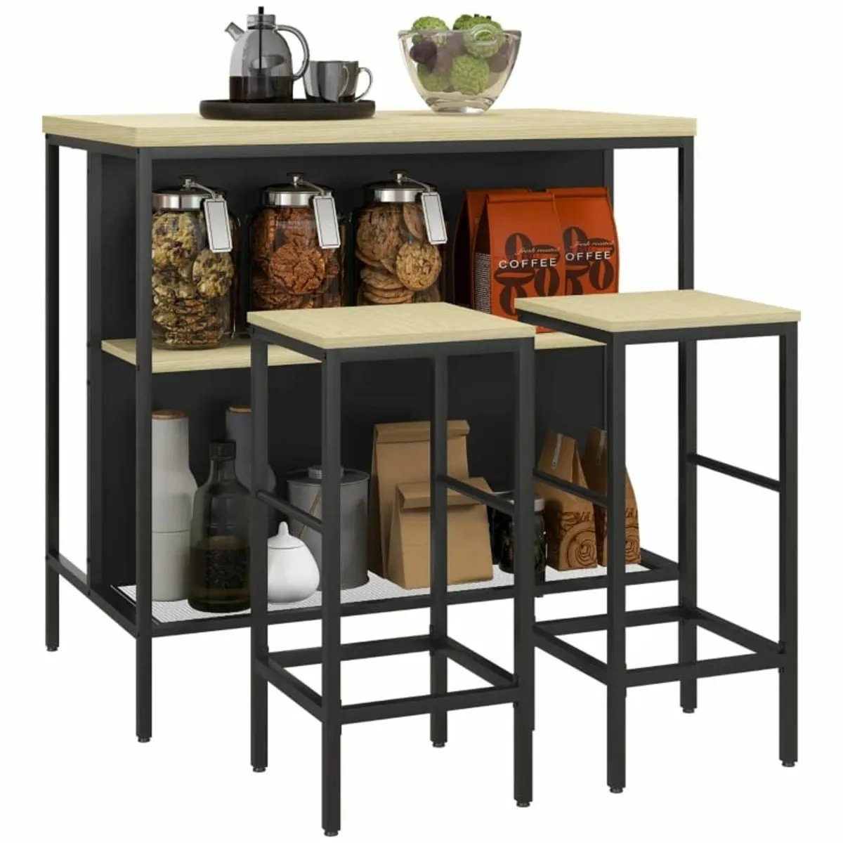 Bar set, 2 bar stools & 1 bar table, stain-resista - Image 2