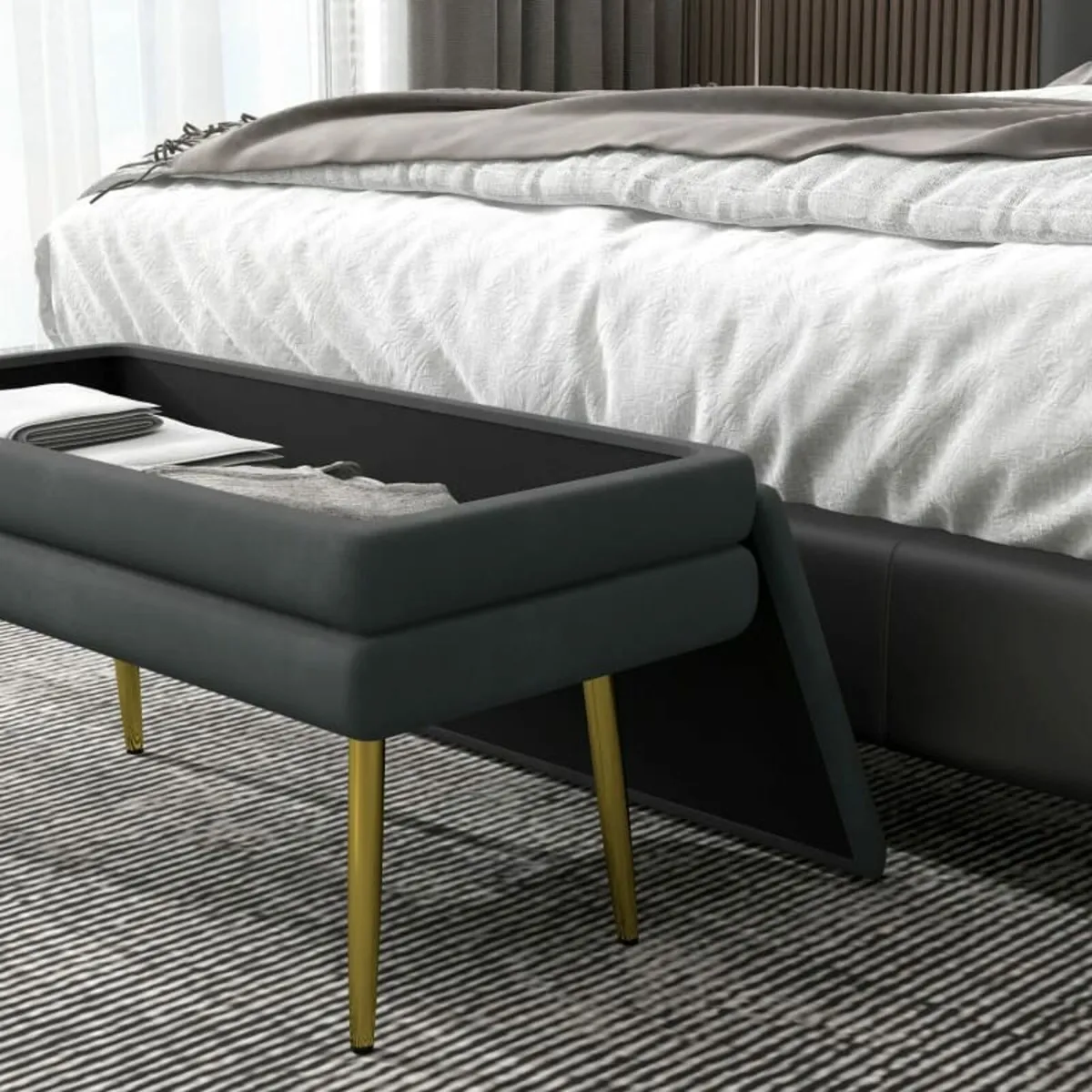 Bench Upholstered bench, with storage, Steel, 79.5 - Image 3