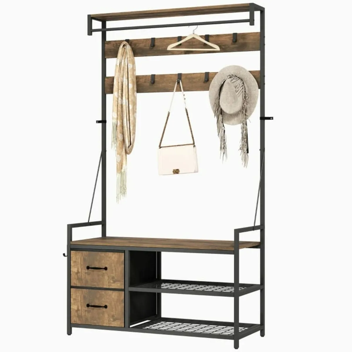 6-in-1 Coat Rack with Shoe Bench and Shoe Shelf, I - Image 1