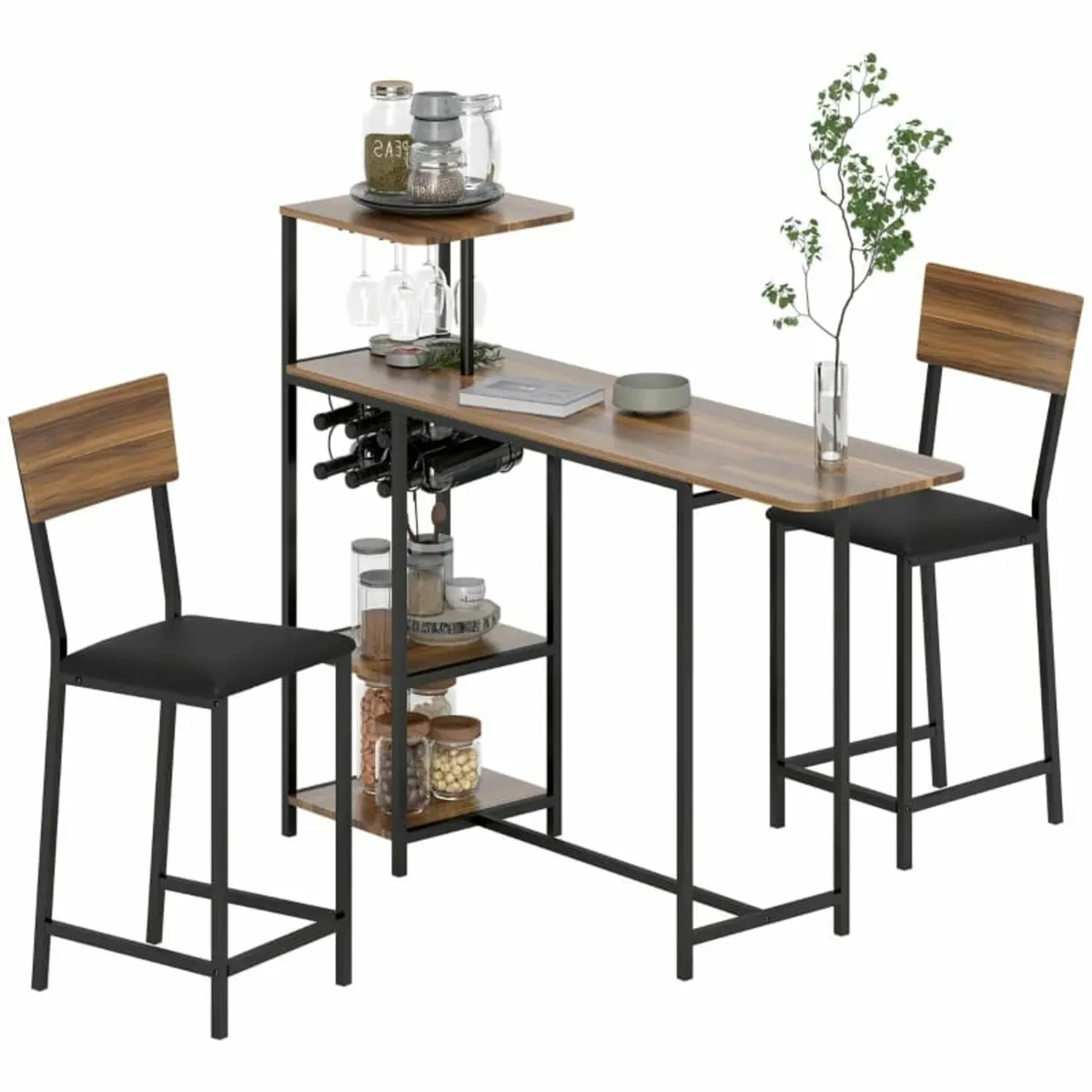 3-piece Bar Table Set, 1 Bar Table, 2 Chairs, with - Image 2