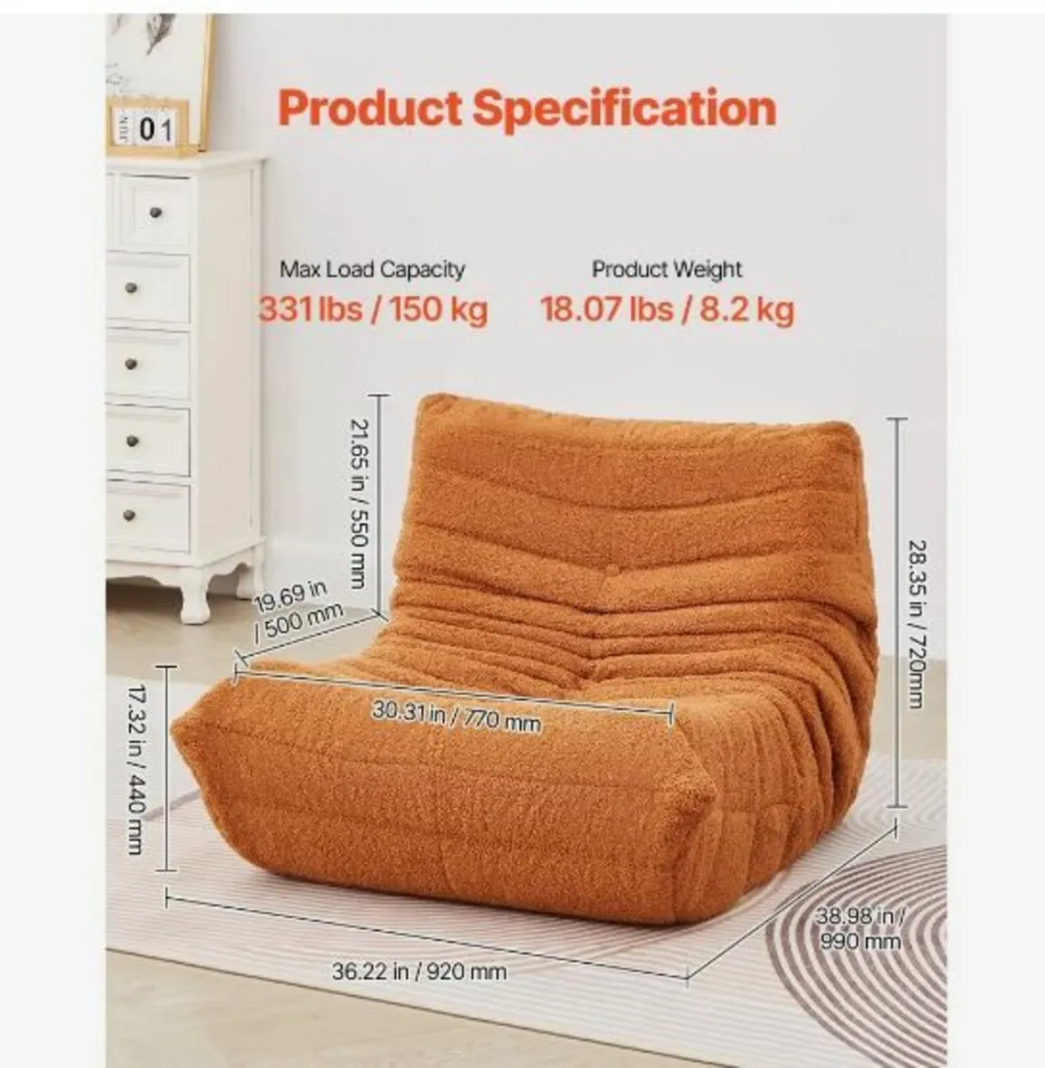 Bean Bag Chair, L-Shaped Bean Bag - Image 2