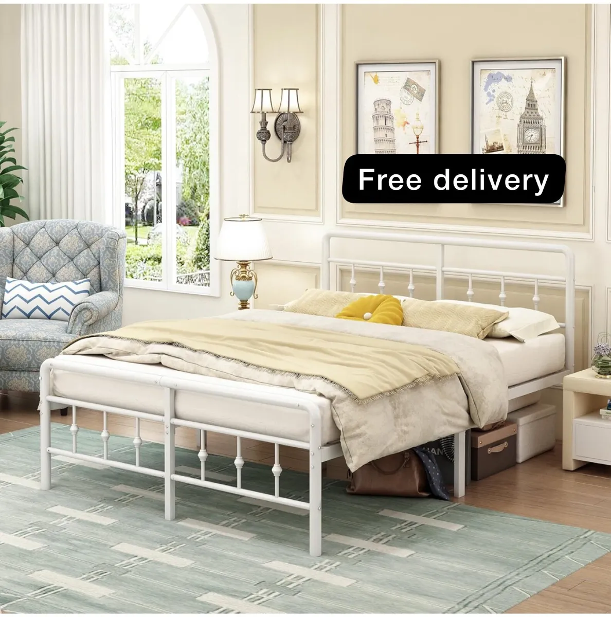 Super King Bed Frame with Victorian Headboard and - Image 1